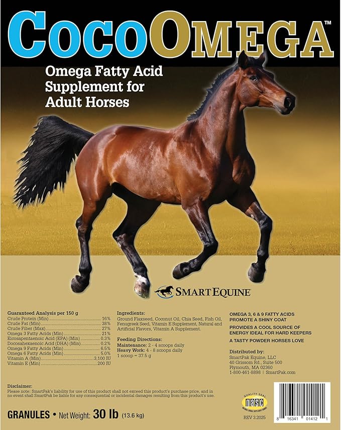 Uckele by SmartEquine CocoOmega Granular | Horse Supplements for Skin, Hoof, &amp; Coat Health | Omega-3 Fatty Acids | 30 LB