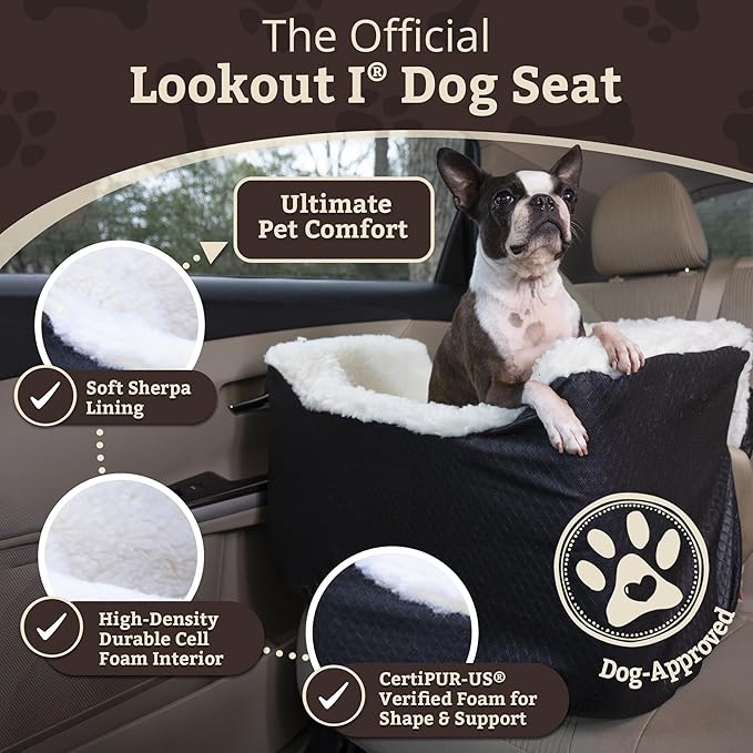 Snoozer Lookout I Car Seat - Dog Car Seats for Small Dogs, Puppy Booster Bed for Small &amp; Medium Sized Pets Up to 25 Lbs, Elevated, Washable - Medium, Black Diamond