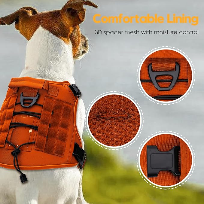 Heavy-Duty Tactical Dog Harness for Large Dogs, No Pull Adjustable Reflective Pet Vest with Molle System, K9 Military-Grade Control for Service Training, Outdoor &amp; 10+ Breeds, Orange, XX-Large