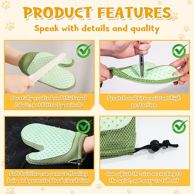 Pet Hair Removal Glove,2025 New All-in-One Grooming Mist Pet Hair Remover Gloves, Pet Hair Remover Glove for Cats &amp; Dogs,Double-Sided Reusable Gloves for Couch, Clothing,Carpet (Green)