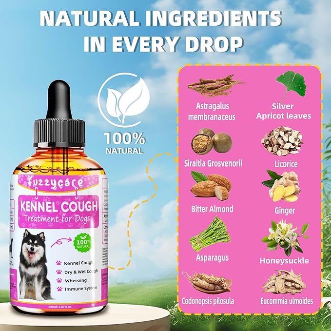 2 Pack Dog Cough Treatment，Natural Kennel Cough Medicine for Dogs,Effective Kennel Cough Treatment and Allergy Relief, Herbal Drops for All Breeds &amp; Sizes, Soothing Dog Cough Medicine