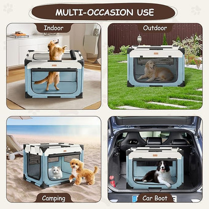 Dog Crate - Soft Pet Kennel for Dogs/Cats, 3-Door Breathable Travel Cage with Mesh Window, Portable Dog Kennel for Indoor &amp; Outdoor，Blue-M
