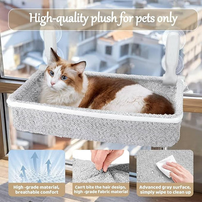Cat Window Perch &amp; Hammock - Exquisite Sofa Fabric, Safe &amp; Comfortable Design with 4 Strong Suction Cups - Ideal for Large Cats (High Grade Gray, Large)