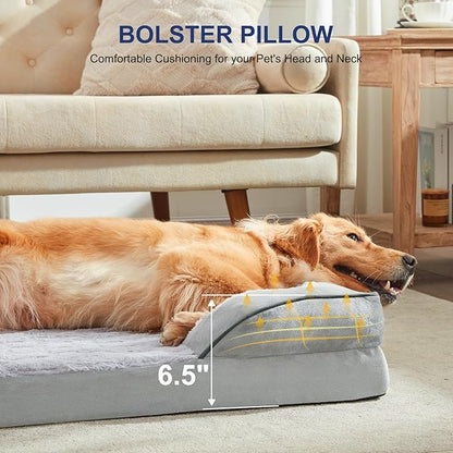 FURTIME Orthopedic Dog Bed for Small Dogs - Waterproof Dog Sofa Beds Small, Supportive Foam Pet Couch Bed with Removable Washable Cover, Waterproof Lining and Nonskid Bottom, Light Grey