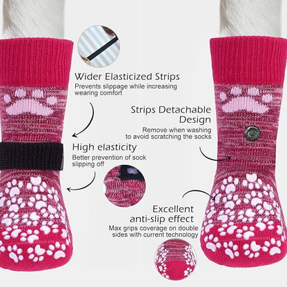 EXPAWLORER Anti Slip Dog Socks to Prevent Licking Paws, Dog Shoes for Hot Pavement, Dog Booties for Small Medium Large Senior Dogs, Traction Control Boots &amp; Paw Protectors for Hardwood Floors Rose