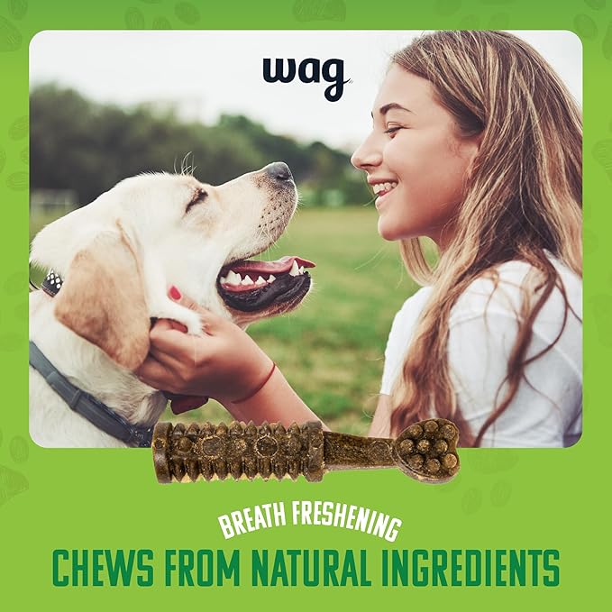 Amazon Brand - Wag Dental Dog Treats to Help Clean Teeth &amp; Freshen Breath - Medium, Unflavored, 36 Count (Pack of 1)