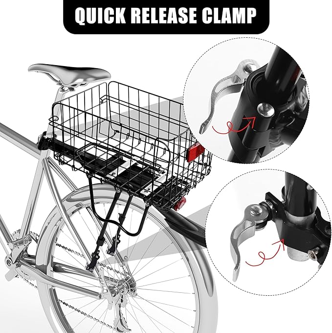 Aodaer Rear Bike Rack with Basket Quick Release Bike Rear Rack Heavy Duty Folding Bike Basket with Waterproof Bag &amp; Cargo Net &amp; Installation Tool