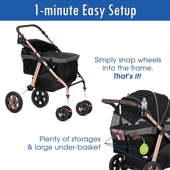 Titan-HD Premium Super-Sized Dog/Cat/Pet Stroller SUV Travel Carriage/w Access Ramp/100Lbs Capacity/Pumpless Rubber Wheels/Aluminum Frame for Small, Med, Large, XL Pets (Black)