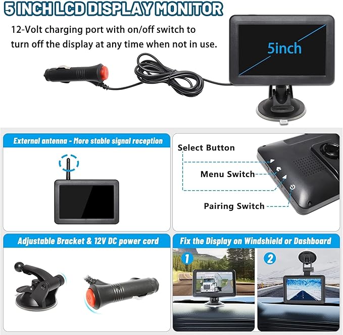 EWAY Wireless WiFi Magnetic Hitch Backup Camera 1080P HD Rechargeable Battery Powered No Wiring Rear View Reverse Monitoring Camera for Car Truck Pickup RV Camper 5th Wheel Horse Trailer Boat Trailer