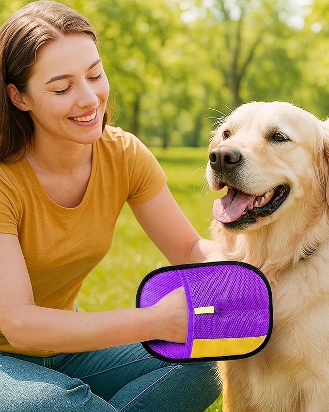2025 Thickened Electrostatic Pet Hair Removal Gloves (2 Pcs) - Reusable Strong Grooming Gloves for Cats &amp; Dogs, Hair Remover for Couch, Furniture, Carpet, Car Seats &amp; Clothing (Purple)
