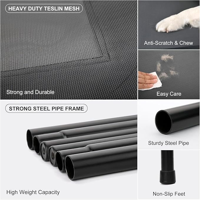 Cooling Elevated Dog Bed for Extra Large Dogs with Non-Slip Floor Protectors &amp; Breathable Mesh, XL Raised Indoor &amp; Outdoor Dog Cot Hammock, 54" L x 35.5" W x 8" Th, X-Large, Green