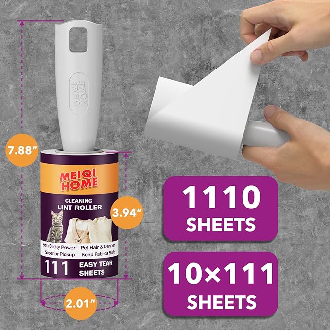 MEIQIHOME Lint Rollers for Pet Hair Extra Sticky, 1110 Sheets Mega Value Set Lint Roller with 5 Upgraded Handles, 10 Rollers Portable Pet Lint Roller for Clothes, Furniture, Dog &amp; Cat Hair Removal