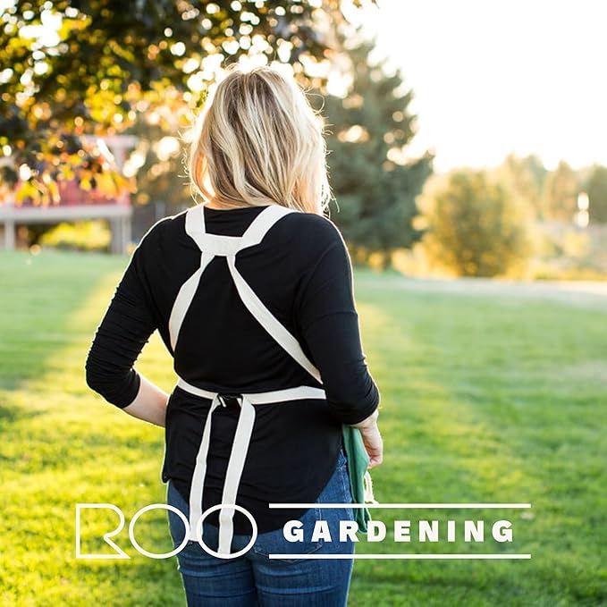 Roo Gardening Apron with Pockets &amp; Harvesting, Picking Pouch - Adjustable, Water-resistant, Washable Canvas Cotton