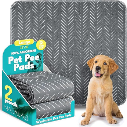 NALALAS Large Washable Pee Pads for Dogs | Reusable, Waterproof &amp; Ultra Absorbent Puppy Pads | Dog Pee Pads, Anti-Slip, Leakproof &amp; Quick Dry Pet Training Mat | Whelping Pad, Puppy Mat &amp; Crate Pad