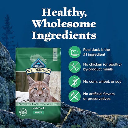 Blue Buffalo Wilderness Healthy Adult Dry Cat Food, Supports Health and Wellness, High-Protein &amp; Grain-Free, Duck, 11-lb Bag