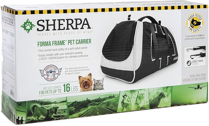 Sherpa Forma Frame Crash-Tested Travel Pet Carrier, Airline Approved &amp; Guaranteed On Board - Black, Medium