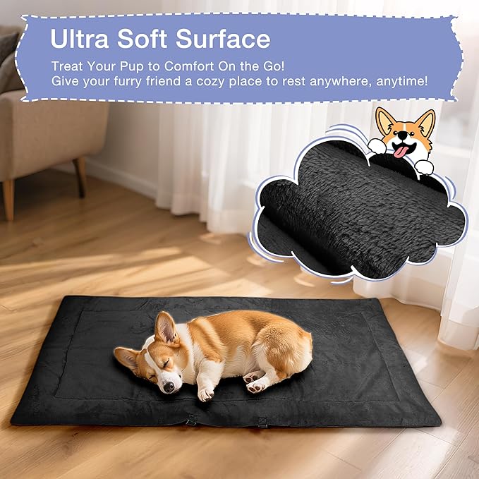 Kritter Planet Waterproof Foldable Dog Bed Pad for Camping &amp; Travel, Portable Roll-Up Dog Bed Car Seat Pet Cushion Mat with Handles for Medium &amp; Large Dogs, Indoor &amp; Outdoor Use