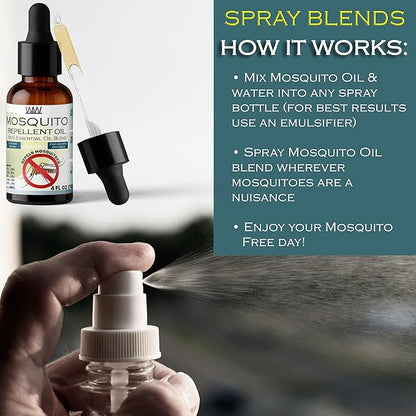 W4W Mosquito Oil - 100% Essential Oil Blend - 4 Oz - Mosquitoes, Gnats &amp; other Flying Insects - for use with Diffusers, Sprays, Lotions, &amp; Soaps - 4 Ounce Dropper Bottle
