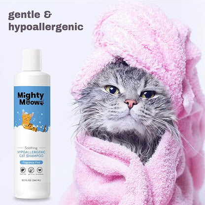 Soothing Hypoallergenic Cat Shampoo – Easy at-Home Cat Grooming | Deodorizes | Gentle &amp; Anti-Itch | Natural &amp; Allergy-Safe Cat Shampoo Sensitive Skin – Fragrance Free | 9 fl oz