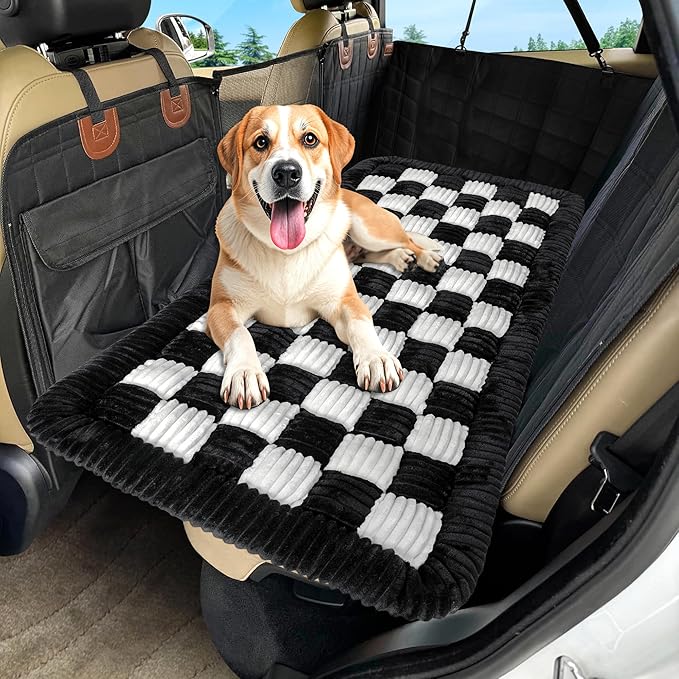 Dog Car Bed Mat, Non-Slip Backseat Extender Pet Blanket, Plaid Dog Bed for Trucks, Sedans &amp; Large SUVs, Chew-Resistant Travel Pad for Dogs, Easy Clean &amp; Scratch-Proof &amp; Comfort (56"x28.7")