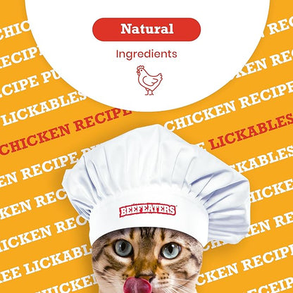 Beefeaters Cat Treats Lickable Puree 1.59oz (12-Pack) – Chicken, Grain-Free, Taurine-Enriched, Ideal for Training &amp; Interactive Feeding
