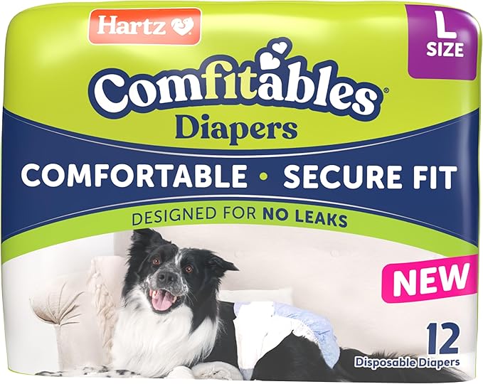 New! Hartz® Comfitables® Disposable Dog Diapers, Size Large 12 Count, Comfortable &amp; Secure Fit, Easy to Put On, Super Absorbent Male and Female Diaper