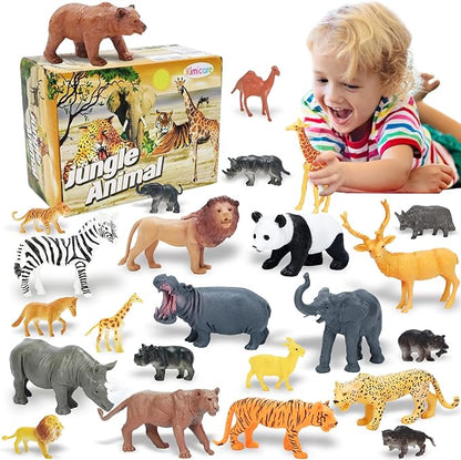24Pcs Safari &amp; Zoo Animals Figures, Realistic Plastic Animal Toys Set for Kids 1 2 3, Lion, Elephant, Perfect for Play, Education, Baby Shower Decor,Party Supplies Cake Topper