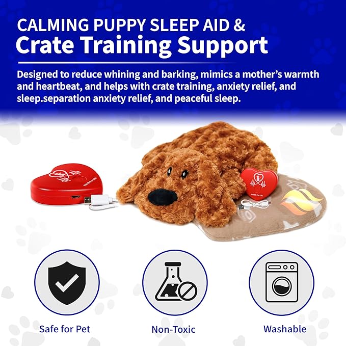 Pet Fit For Life Cuddle Pup Toy with Heartbeat &amp; Heat Pack - USB Rechargeable Cuddly Dog Sleep Aid - Calming Comfort for Anxiety Relief - Safe, Huggable Pet Crate Training Aid - Small (12" Long)