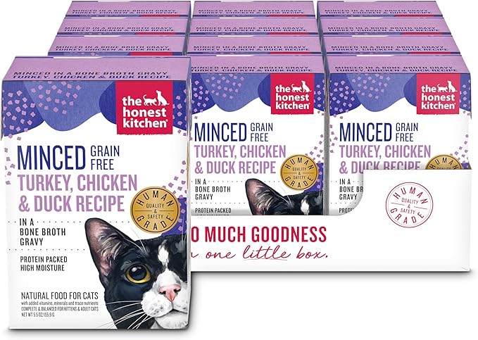 The Honest Kitchen Minced - Turkey, Chicken &amp; Duck in Bone Broth Gravy Wet Cat Food, 5.5 oz (Pack of 12)