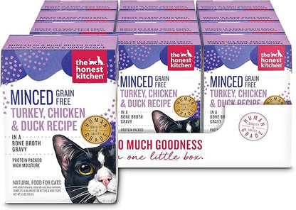 The Honest Kitchen Minced - Turkey, Chicken &amp; Duck in Bone Broth Gravy Wet Cat Food, 5.5 oz (Pack of 12)