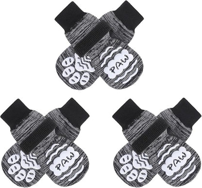 BEAUTYZOO Anti Slip Dog Socks for Small Medium Large Dogs,Paw Protector with Grips for Hardwood Floor Hot/Cold Pavement,Traction Control 3 Pairs AntiTwist Dog Shoes to Prevent Licking for Senior Dog