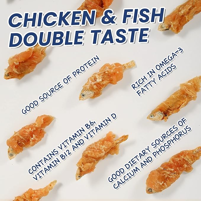 Dog Treats Chicken &amp; Fish, High in Protein and Omega-3, for Large Small Dogs, 10.5 oz