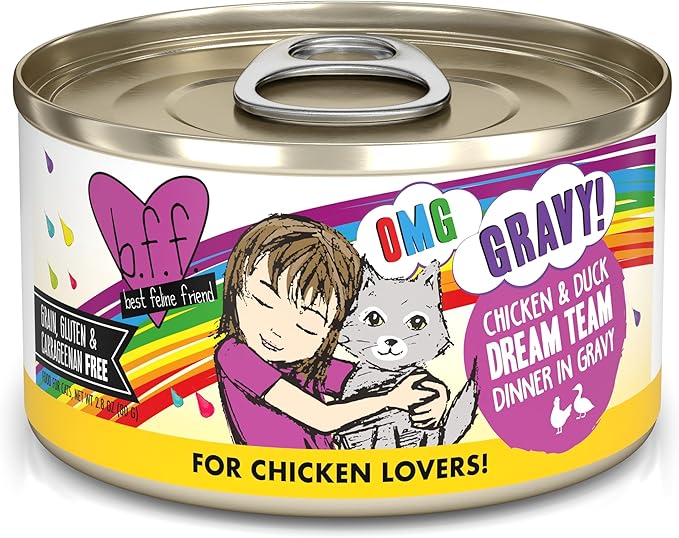 Weruva B.F.F. OMG - Best Feline Friend Oh My Gravy!, Chicken &amp; Duck Dream Team with Chicken &amp; Duck in Gravy, 2.8oz Can (Pack of 12)