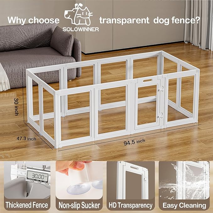Clear Acrylic Dog Playpen Transparent Dog Playpen Indoor, Easy Assemble Clear Pet Pen for Puppy Bunny Cat Pig, Sturdy &amp; Easy Cleaning Plastic Dog Puppy Fence (30" H, 12PCS)