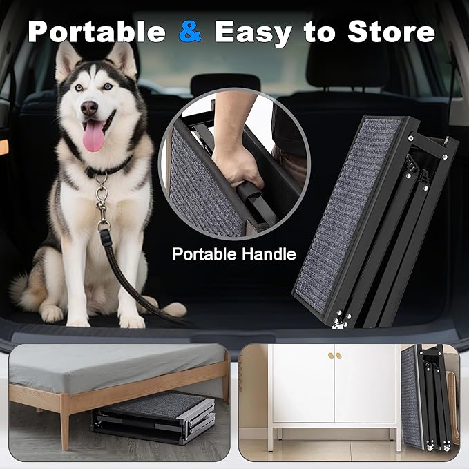 AQUILLA Dog Ramp for Car, 63" Folding Portable Dog Ramp with Non-Slip Rug Surface, Extra Wide Pet Ramps for Cat &amp; Dogs Get on Bed, Cars, Stairs,Pick Up Trucks, Up to 250LBS (63" L x 17.3" W)