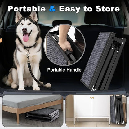 AQUILLA Dog Ramp for Car, 67" Aluminum Foldable Pet Ramp with Anti-Slip Soft Surface, Outdoor Portable Pet Ramp for Old &amp; Medium &amp; Large Dogs Enter Caravans, High Bed, Up to 250LBS (67" L x 17.3" W)