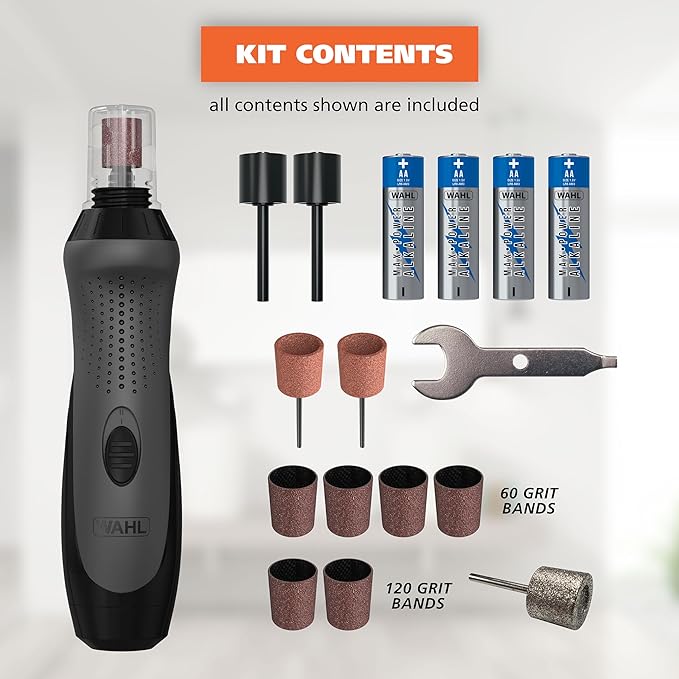 Wahl Grind &amp; Smooth 2 Speed Battery Dog Nail Grinder with Concave Rounding Tip and Nail Guard for Increased Safety and Precise Nail Grinding - Model 3026333