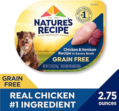 Nature’s Recipe Grain Free Wet Dog Food, Chicken &amp; Venison Recipe, 2.75 Ounce Cup (Pack of 12)