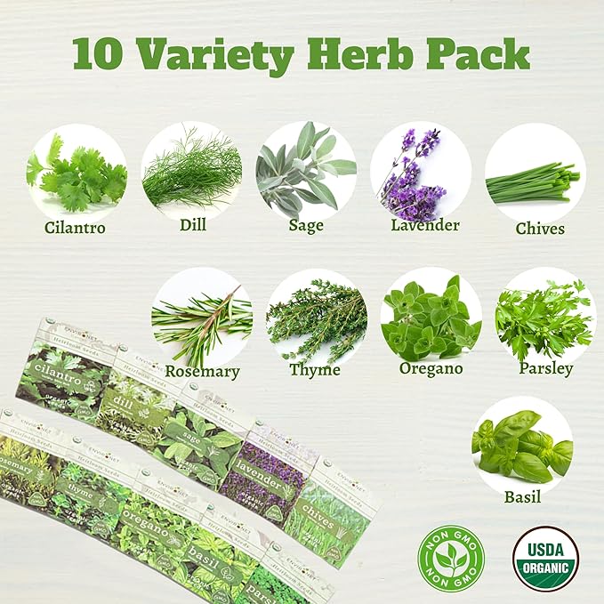 10 Indoor Herb Garden Kit- Burlap Pots, Organic Seeds, Herb Garden Planter Indoor Kit, Easy Window &amp; Kitchen Herbs Growing Kit, Cilantro, Basil, Sage, Oregano, Parsley, Dill, Chives etc.