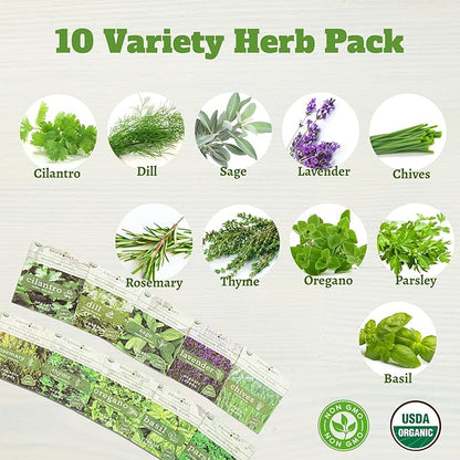 10 Indoor Herb Garden Kit- Burlap Pots, Organic Seeds, Herb Garden Planter Indoor Kit, Easy Window &amp; Kitchen Herbs Growing Kit, Cilantro, Basil, Sage, Oregano, Parsley, Dill, Chives etc.