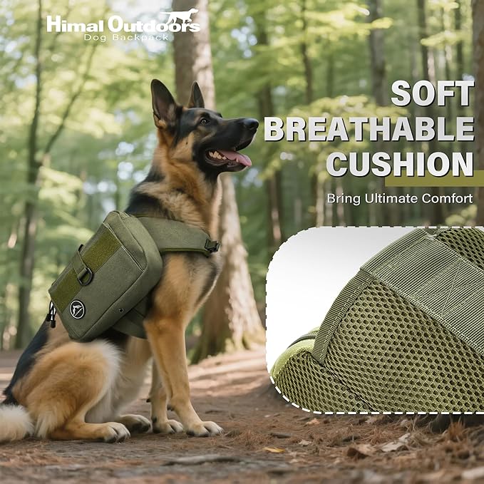 Himal Outdoors Dog Backpack &amp; Saddle Bag, Tactical Hiking Backpack for Large Dogs with Side Pockets &amp; Adjustable Strap