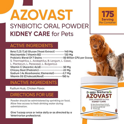 Azovast Powder Kidney Restores &amp; Kidney Powder for Dogs &amp; Cats, (4 Oz) - (175 Scoop/Jar) NO Refrigeration Required - Help Support Kidney Function &amp; Manage Renal Toxins (Made in U.S.A) (4 Oz)