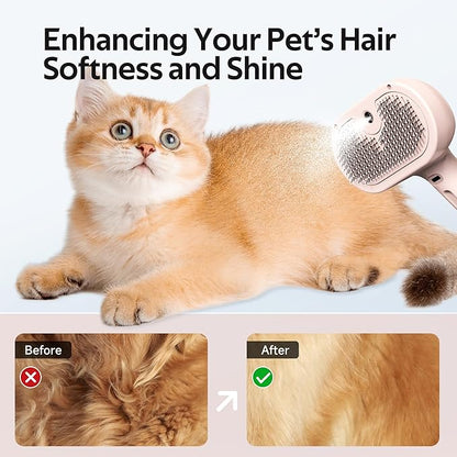 Pet Grooming Brush with Electronic Mist Spray - Gentle Deshedding Tool for Cats &amp; Dogs, Pet Steam Brush，Reduces Shedding, Soft Bristles, Promotes Healthy Coat-Comes with a hair smoothing comb-Red