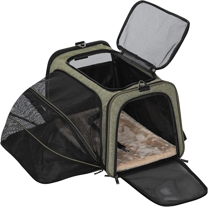 Petsfit Expandable Cat Carrier Dog Carrier, Soft-Sided Collapsible Portable Pet Carrier, 19x12x12, Green
