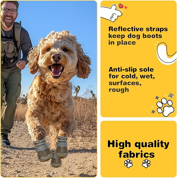 Hcpet Dog Shoes for Large Dogs, Breathable Dog Booties for Small Medium Dogs, Anti-Slip Dog Boots &amp; Paw Protectors for Hot Pavement Winter Snow Hiking with Reflective Straps Army Green Size 5