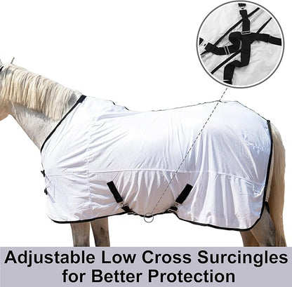 Horse Fly Sheet Equine Summer Sheets, Comfy Mesh Bug and Mosquito Protection Standard Neck - White 78"