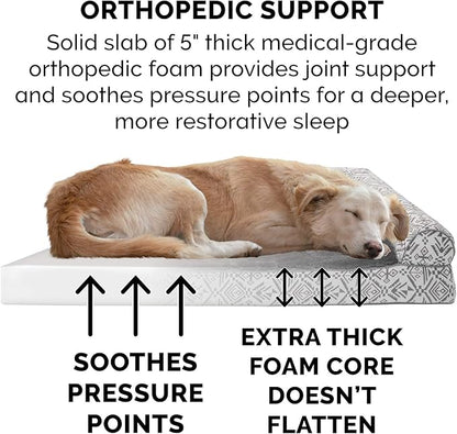 Furhaven Orthopedic Dog Bed for Large Dogs w/ Removable Bolsters &amp; Washable Cover, For Dogs Up to 125 lbs - Plush &amp; Southwest Kilim Woven Decor Sofa - Boulder Gray, Jumbo Plus/XXL