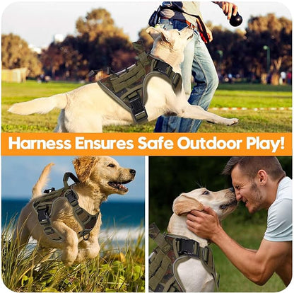 Heavy-Duty Tactical Dog Harness for Large Dogs, No Pull Adjustable Reflective Pet Vest with Molle System, K9 Military-Grade Control for Service Training, Outdoor &amp; 10+ Breeds, Green Camo, Medium