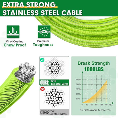 Snagle Paw Dog Tie Out Cable 15FT,Heavy Duty Dog Leads for Yard with Shock Absorbing Spring &amp; Swivel Hook,Leash Cable for Outdoor Camping,Dog Line for Small Large Dogs,withstand 1000LBS Break Strength