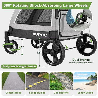 Large Dog Stroller - Dual Entry Safety Folding Pet Stroller with Adjustable Handle, All-Terrain 4-Wheel, 160 lbs Weight Capacity for Travel &amp; Outdoor Adventures - Gray